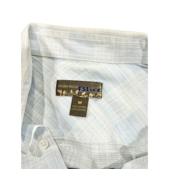 Pronto Uomo Mens Button Down Collar Shirt Blue & White Plaid Size Medium - Picture 5 of 7